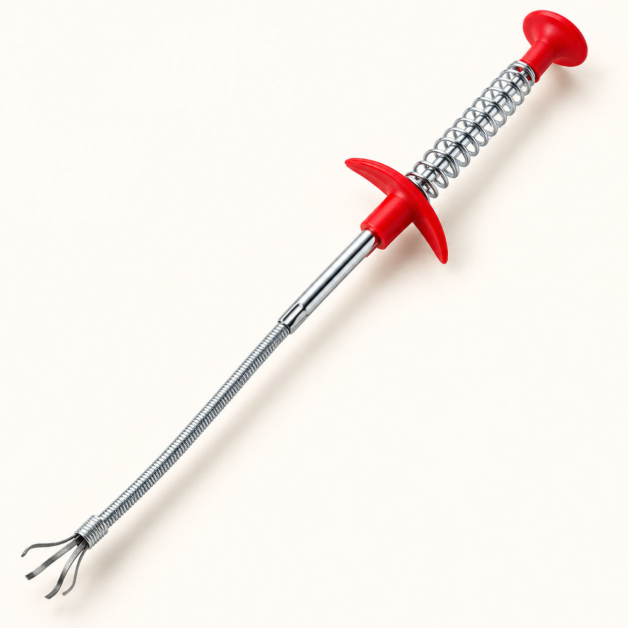 Red-handled flexible metal drain spring tool