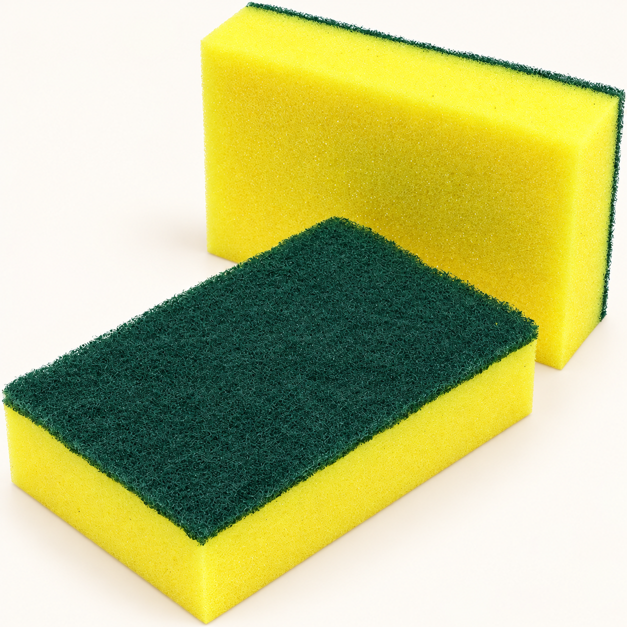 Two views of the yellow and green sponge scourer
