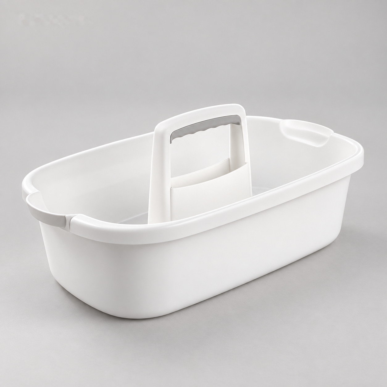 Central handle and open basin of the white caddy