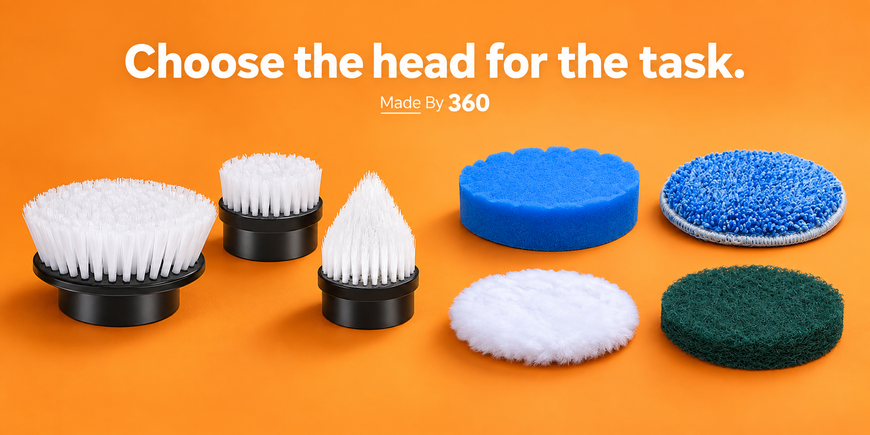 Choose the head for the task: large flat, small flat and pointed brushes with four pads