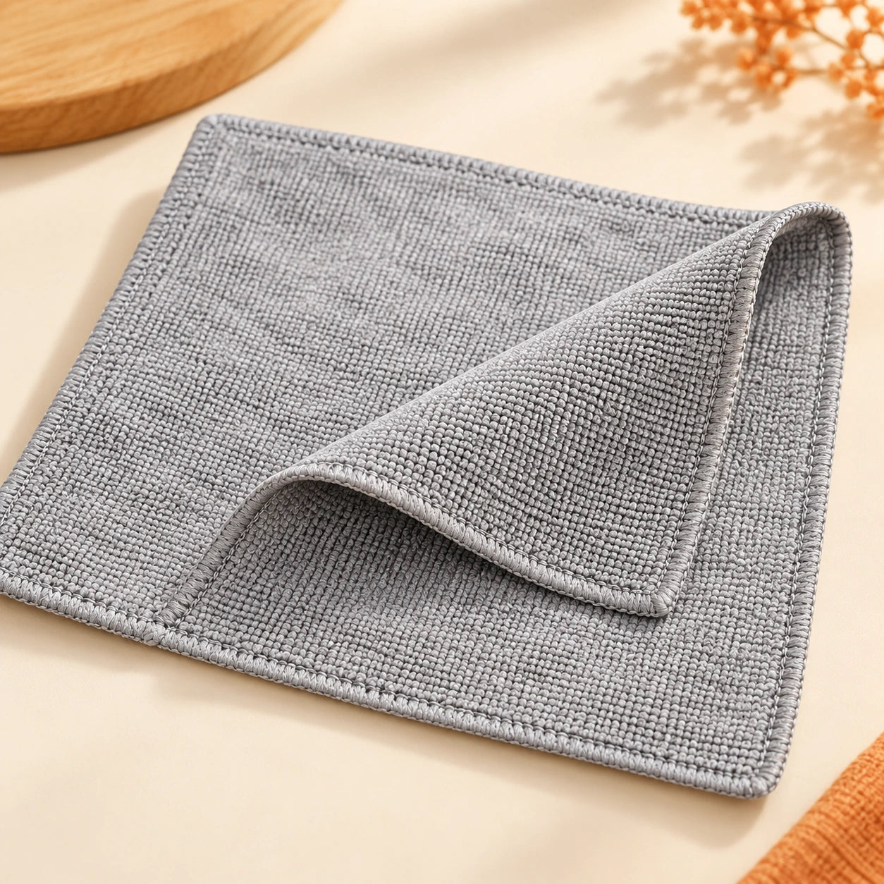Grey microfiber texture and stitched edge